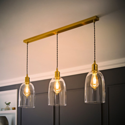 ValueLights Kira Glass Dome 3 Drop Bar Brushed Gold Diner LED Ceiling Pendant Light - Size: 134.5 x 89.5 x 15.5cm - Black - Wilko - thumbnail 7