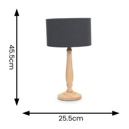 ValueLights Victoria Charcoal Fabric Drum Shade Light Wood Traditional Stem LED Table Lamp - Size: 45.5 x 25.5 x 25.5cm - Cream - Wilko - thumbnail 6