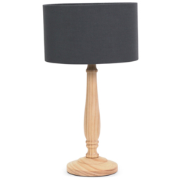 ValueLights Victoria Charcoal Fabric Drum Shade Light Wood Traditional Stem LED Table Lamp - Size: 45.5 x 25.5 x 25.5cm - Cream - Wilko