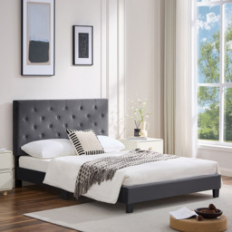 Furniture One King Size Green Upholstered Bed Frame with Adjustable Tufted Headboard - Grey - Wilko - thumbnail 4