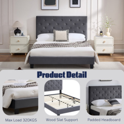 Furniture One King Size Green Upholstered Bed Frame with Adjustable Tufted Headboard - Grey - Wilko - thumbnail 7