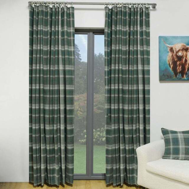 Divante Highbury Dark Green Check Curtains 183 x 168cm - Size: W 183 x D 168cm - Wilko - image 1