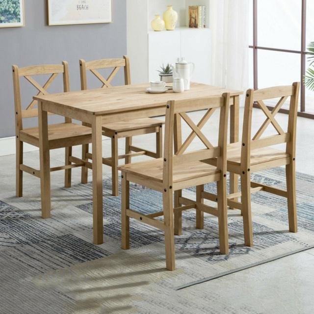 Solid Wooden 4 Seater Dining Set Natural - Cream - MCC - Wilko - image 1