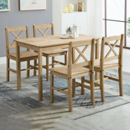 Solid Wooden 4 Seater Dining Set Natural - Cream - MCC - Wilko - thumbnail 1