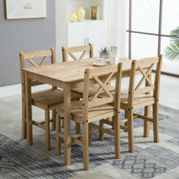 Solid Wooden 4 Seater Dining Set Natural - Cream - MCC - Wilko - thumbnail 3