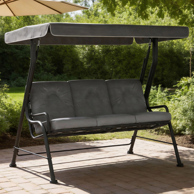 Outsunny 3 Seater Grey Garden Swing Chair with Adjustable Canopy - Light Grey - Wilko - image 1