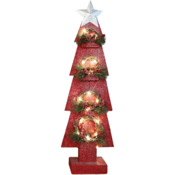 Shatchi Red Wooden Tree LED Christmas Decoration with Berries and Pines - Size: 80 x 12 x 10cm - Wilko