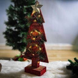 Shatchi Red Wooden Tree LED Christmas Decoration with Berries and Pines - Size: 80 x 12 x 10cm - Wilko - thumbnail 3