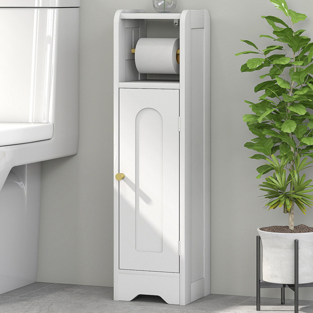 HOMCOM Single Door White Slim Bathroom Storage Cabinet with Toilet Roll Holder - Size: 79 x 20 x 21cm - Wilko - image 1
