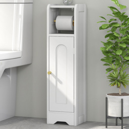 HOMCOM Single Door White Slim Bathroom Storage Cabinet with Toilet Roll Holder - Size: 79 x 20 x 21cm - Wilko - thumbnail 1