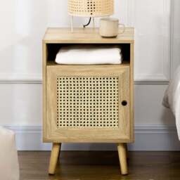 Portland Single Door Natural Rattan Bedside Table Set of 2 - Brown - Wilko - thumbnail 1