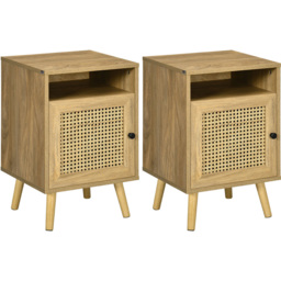 Portland Single Door Natural Rattan Bedside Table Set of 2 - Brown - Wilko - thumbnail 4