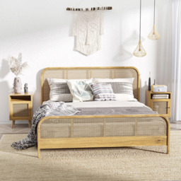 Portland Single Door Natural Rattan Bedside Table Set of 2 - Brown - Wilko - thumbnail 3