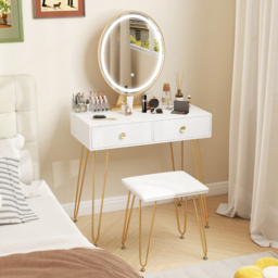 Costway White Vanity Desk Set with LED Mirror and Cushioned Stool - Size: 80 x 40 x 137cm - Wilko - thumbnail 6