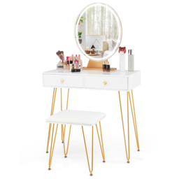 Costway White Vanity Desk Set with LED Mirror and Cushioned Stool - Size: 80 x 40 x 137cm - Wilko - thumbnail 4