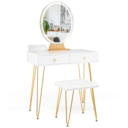 Costway White Vanity Desk Set with LED Mirror and Cushioned Stool - Size: 80 x 40 x 137cm - Wilko - thumbnail 3