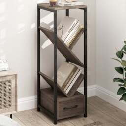 Costway 4 Tier Single Drawer Grey Floor Standing Tree Bookshelf - Size: 30 x 30 x 92cm - Wilko