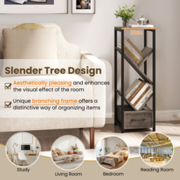 Costway 4 Tier Single Drawer Grey Floor Standing Tree Bookshelf - Size: 30 x 30 x 92cm - Wilko - thumbnail 7