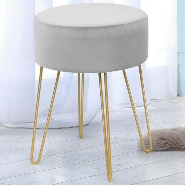 Costway Grey Velvet Round Footstool - Size: 38 x 37 x 21cm - Wilko - image 1