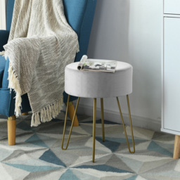 Costway Grey Velvet Round Footstool - Size: 38 x 37 x 21cm - Wilko - thumbnail 5