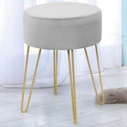 Costway Grey Velvet Round Footstool - Size: 38 x 37 x 21cm - Wilko