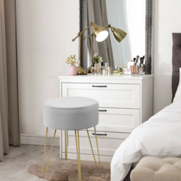 Costway Grey Velvet Round Footstool - Size: 38 x 37 x 21cm - Wilko - thumbnail 6