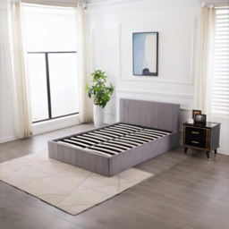 Portland Kosy Koala Double Grey Line Pattern Velvet Pine Wood Gas Lift Ottoman Bed - Size: Small Double - Wilko - thumbnail 3