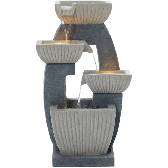 Charles Bentley Elbe 4 Tier Light Grey Cascading Water Feature with LEDs - Size: 65 x 26.5 x 38cm - Wilko - image 1