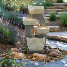 Charles Bentley Elbe 4 Tier Light Grey Cascading Water Feature with LEDs - Size: 65 x 26.5 x 38cm - Wilko - thumbnail 3