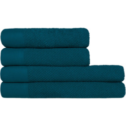 furn. Textured Cotton Blue Hand and Bath Towels Set of 4 - Size: 11 x 25 x 33cm - Wilko