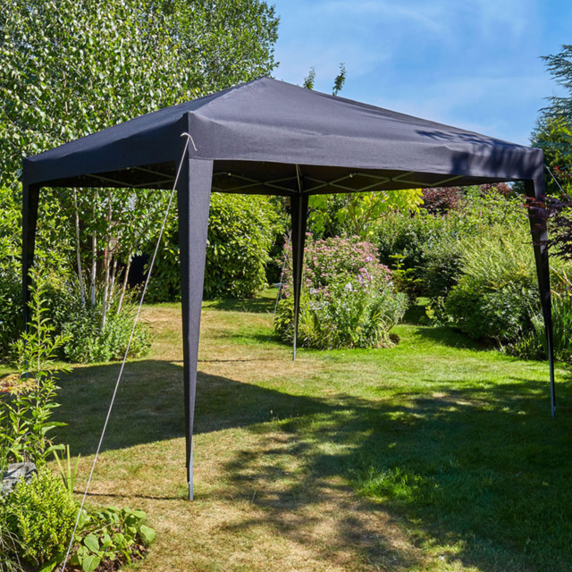 Home Source 3 x 3m Black Easy Up Garden Outdoor Gazebo - Size: 260 x 295 x 295cm - Wilko - image 1
