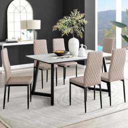 Furniturebox Copeland Valera Marble Effect 6 Seater Dining Set White Cappuccino and Black - Wilko - thumbnail 1