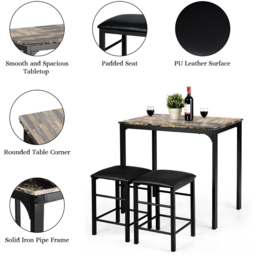 Costway 2 Seater Faux Leather Dining Set Coffee - Brown - Wilko - thumbnail 7