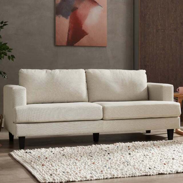 Home Detail Dale 3 Seater Beige Linen Sofa - Cream - Wilko - image 1