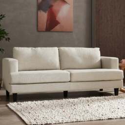 Home Detail Dale 3 Seater Beige Linen Sofa - Cream - Wilko