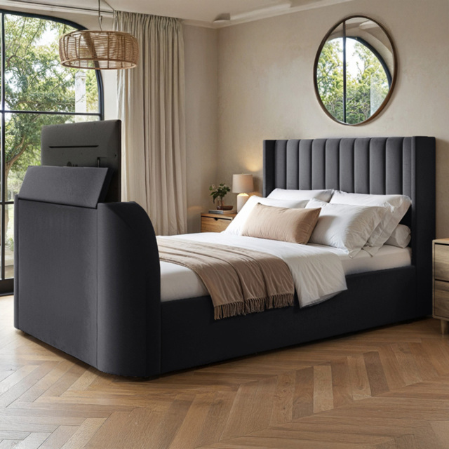 Flair Fallon King Size Grey Velvet TV Side Lift Ottoman Bed - Wilko - image 1