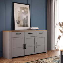 Florence Bohol 3 Door 3 Drawer Grey Riviera Oak Sideboard - Size: 42 x 166 x 87cm - Wilko - thumbnail 1