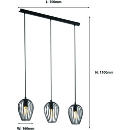 EGLO Newtown Black 3 LED Metal Pendant Light - Size: 70 x 16 x 110cm - Wilko - thumbnail 5