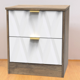 Crowndale Las Vegas 2 Drawer Matt White and Vintage Oak Bedside Table Ready Assembled - Wilko - thumbnail 1