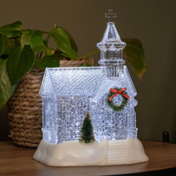 Samuel Alexander Church with Swirling Glitter Christmas Decoration 23cm - Size: 23 x 17 x 13cm - Clear - Wilko - thumbnail 3