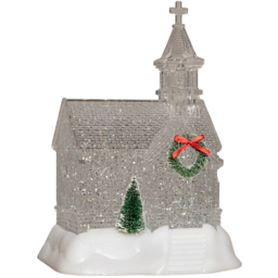 Samuel Alexander Church with Swirling Glitter Christmas Decoration 23cm - Size: 23 x 17 x 13cm - Clear - Wilko - thumbnail 1
