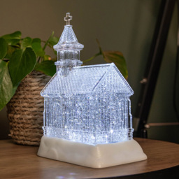 Samuel Alexander Church with Swirling Glitter Christmas Decoration 23cm - Size: 23 x 17 x 13cm - Clear - Wilko - thumbnail 7