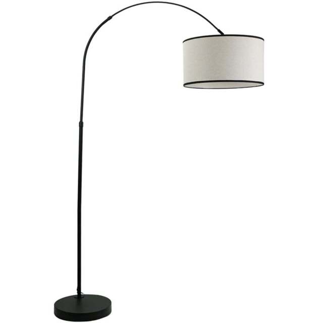 ValueLights Louis Black Edge Drum Lamp Shade Black Metal Arched LED Floor Lamp - Wilko - image 1