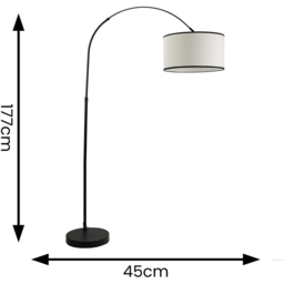 ValueLights Louis Black Edge Drum Lamp Shade Black Metal Arched LED Floor Lamp - Wilko - thumbnail 5