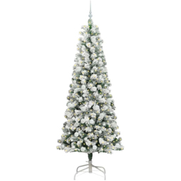 vidaXL Pre-Lit Warm White LED and White Baubles Snow Flocked Artificial Christmas Tree 6.8ft - Green - Wilko - thumbnail 1