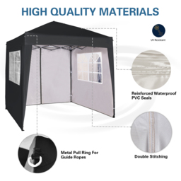 Black Pop Up Outdoor Canopy Tent with Removable Sidewalls 2 x 2m - MCC - Wilko - thumbnail 4