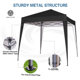 Black Pop Up Outdoor Canopy Tent with Removable Sidewalls 2 x 2m - MCC - Wilko - thumbnail 6
