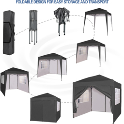 Black Pop Up Outdoor Canopy Tent with Removable Sidewalls 2 x 2m - MCC - Wilko - thumbnail 7