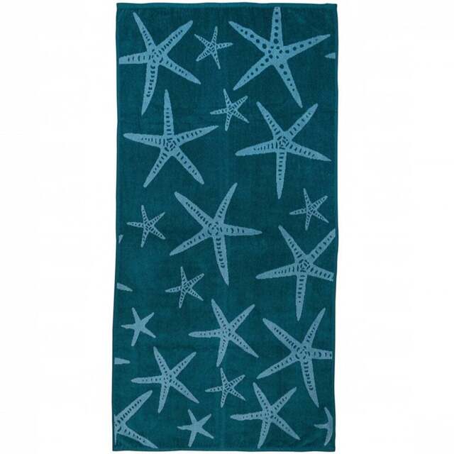 Eco Tex Recycled Cotton Starfish Beach Towel - Size: 150 x 70cm - Blue - Wilko - image 1