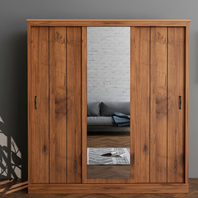 Camford 3 Door Oak Mirror Sliding Wardrobe - Brown - Wilko - image 1